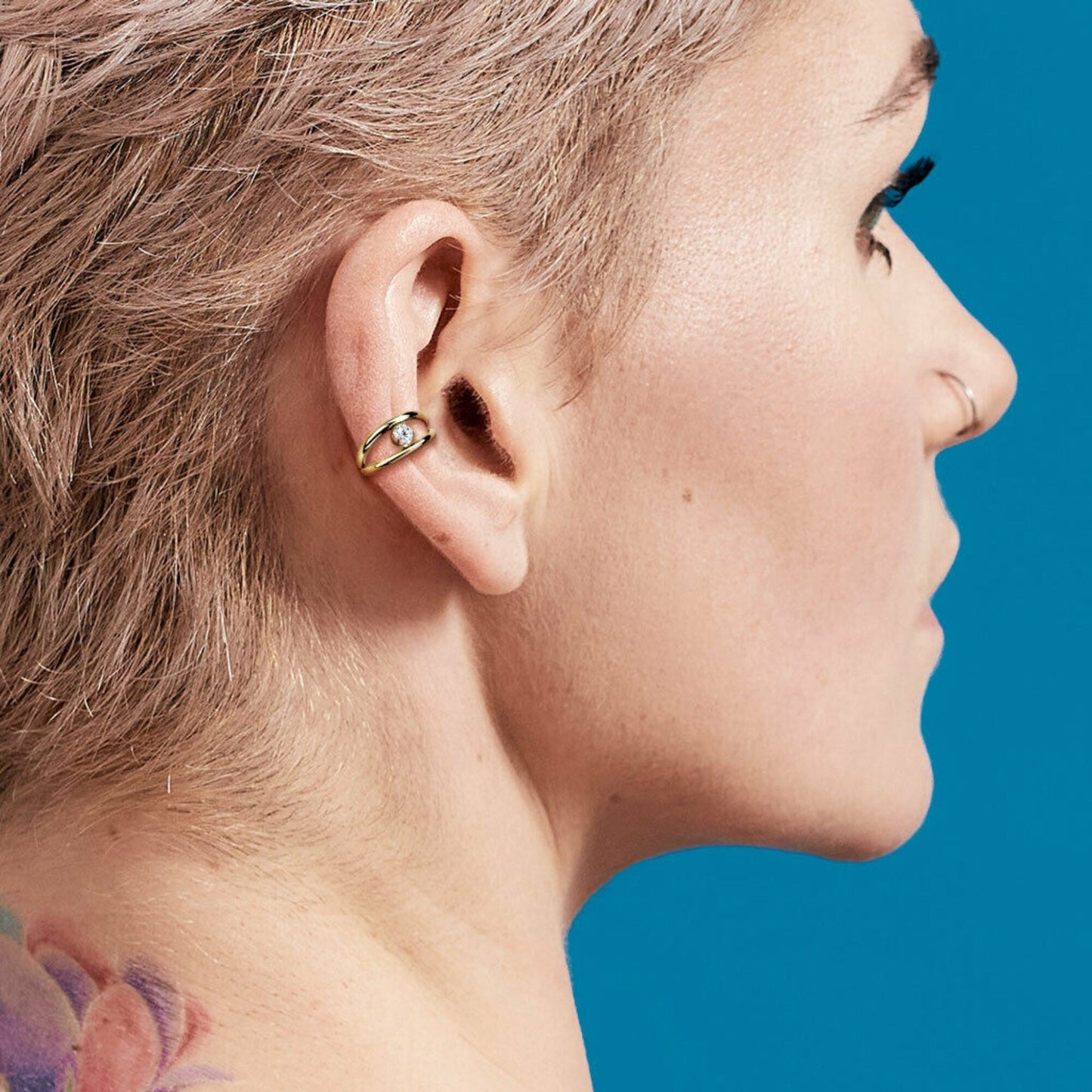 1 Piece Stunning Double Hoop Surgical Steel CZ Gem Hinged Segment Ring - 16g , 8mm - Can be used for Septum, Helix & Daith!