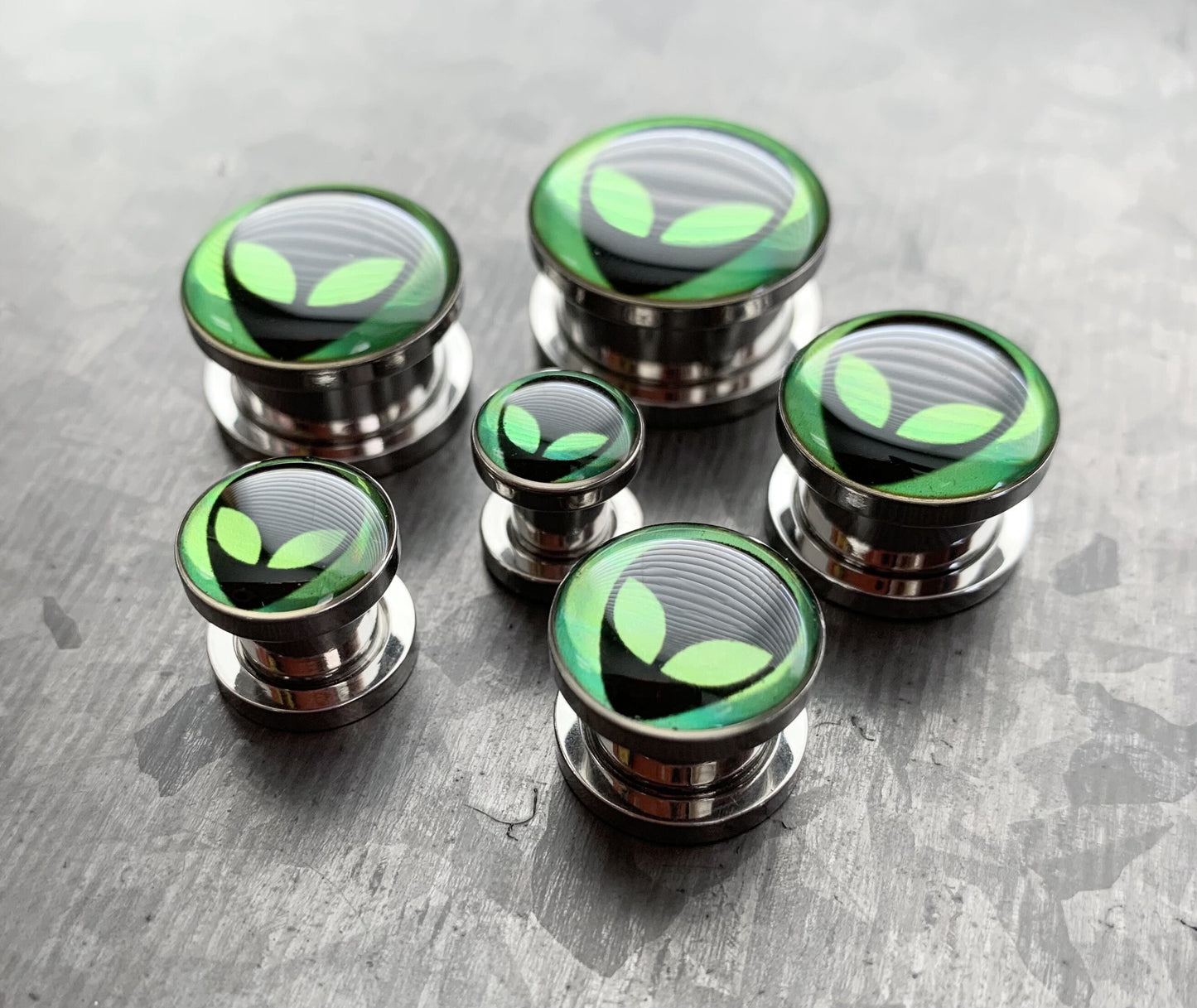 PAIR of Unique Hologram Alien Screw Fit Surgical Steel Tunnels/Plugs - Gauges 2g (6mm) thru 5/8" (16mm) available!