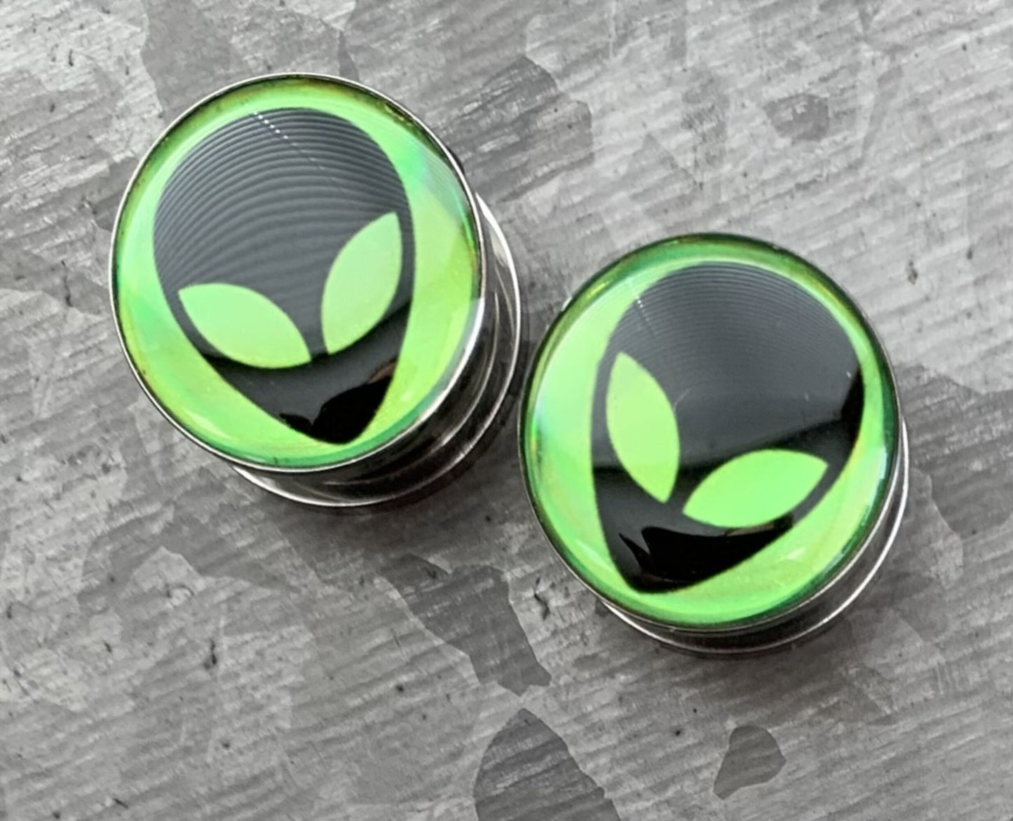 PAIR of Unique Hologram Alien Screw Fit Surgical Steel Tunnels/Plugs - Gauges 2g (6mm) thru 5/8" (16mm) available!
