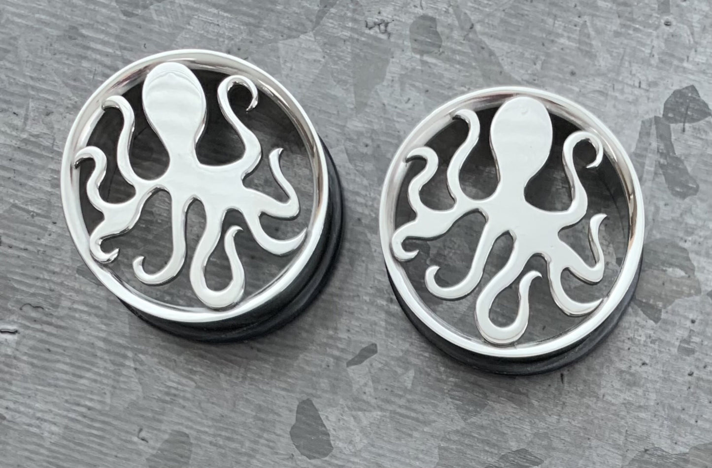 PAIR of Unique Octopus Surgical Steel Single Flare Tunnels/Plugs with O-Rings - Gauges 0g (8mm) thru - 1&3/16" (30mm) Available!