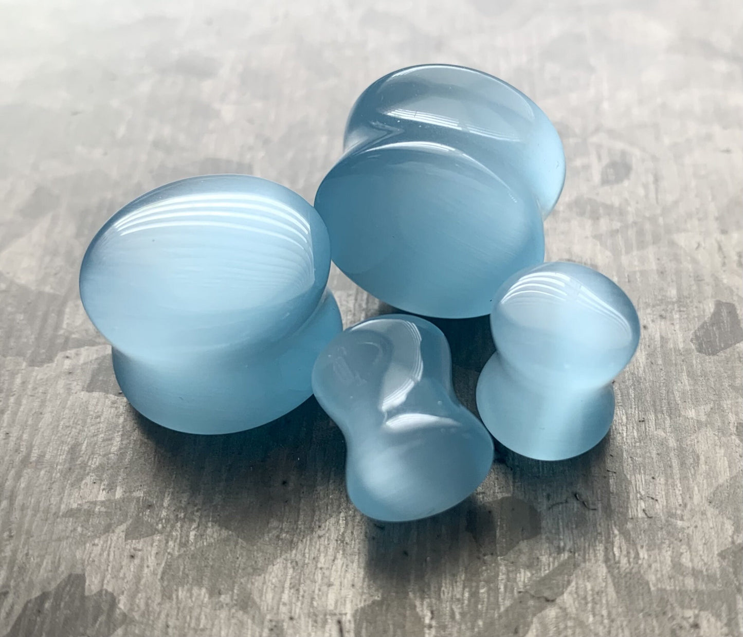 PAIR of Stunning Light Blue Cat Eye Stone Plugs/Tunnels - Gauges "2g (6mm) up to 5/8" (16mm) available!