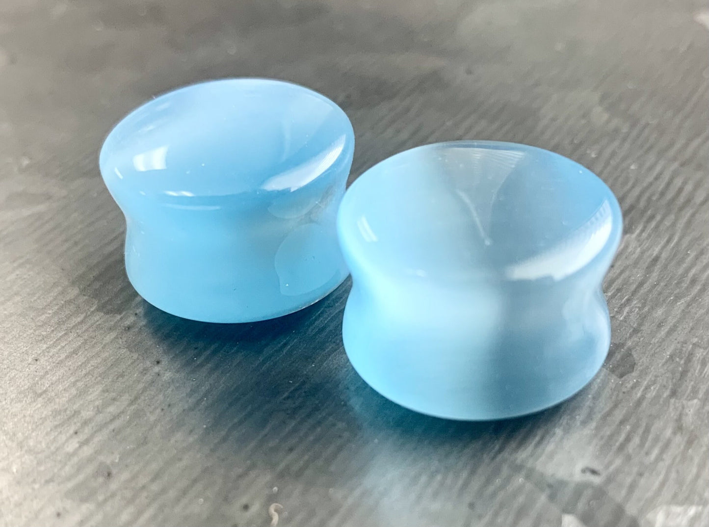 PAIR of Stunning Light Blue Cat Eye Stone Plugs/Tunnels - Gauges "2g (6mm) up to 5/8" (16mm) available!