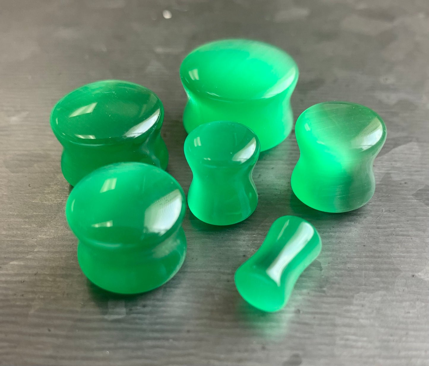 PAIR of Stunning Green Cat Eye Stone Plugs/Tunnels - Gauges 2g (6mm) up to 5/8" (16mm) available!