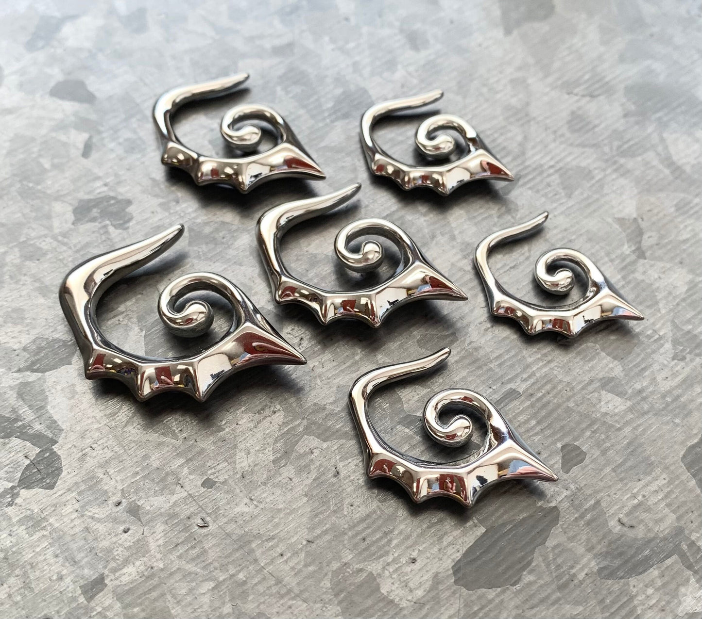 PAIR of Unique 316L Surgical Steel Triton Seahorse Spiked Tapers Expanders