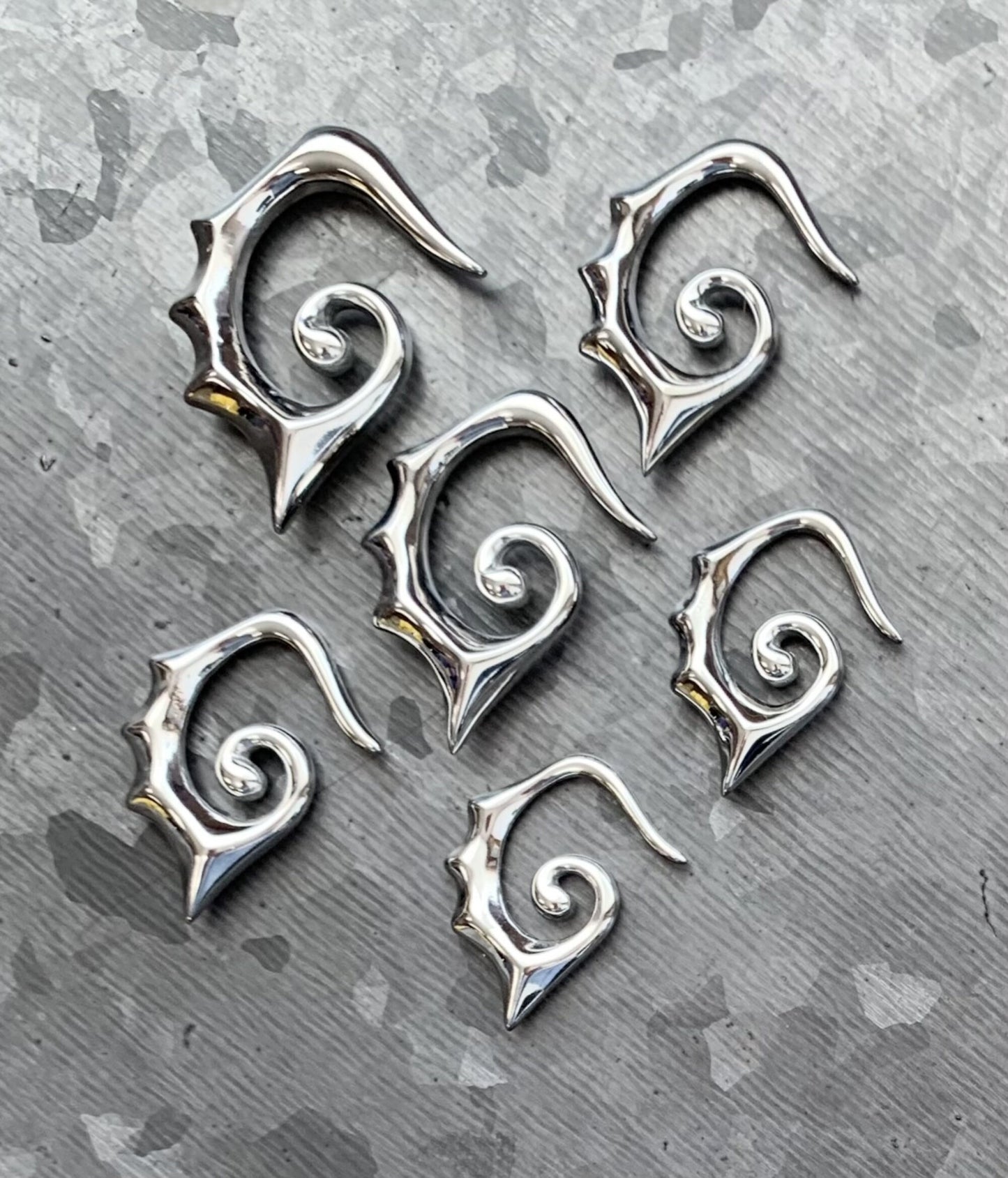 PAIR of Unique 316L Surgical Steel Triton Seahorse Spiked Tapers Expanders
