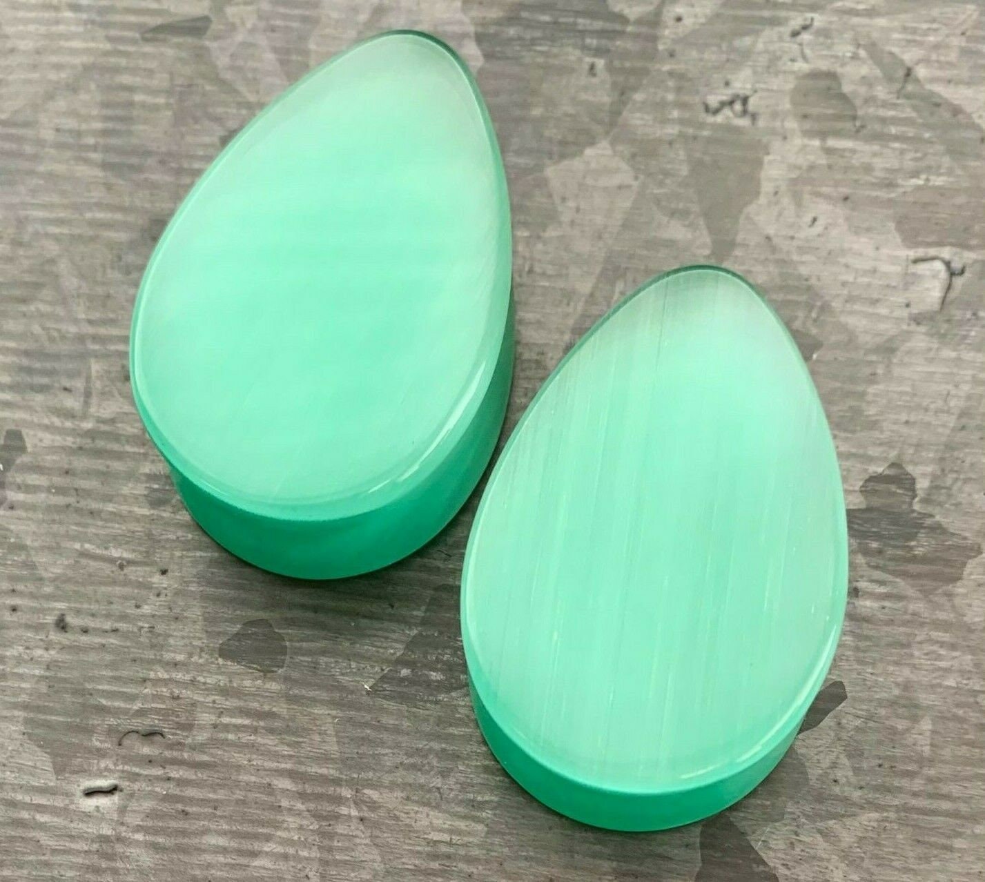 PAIR of Unique Sea Foam Green Cat Eye Stone Double Flare Teardrop Plugs - Gauges 2g (6mm) up to 1" (25mm) available!