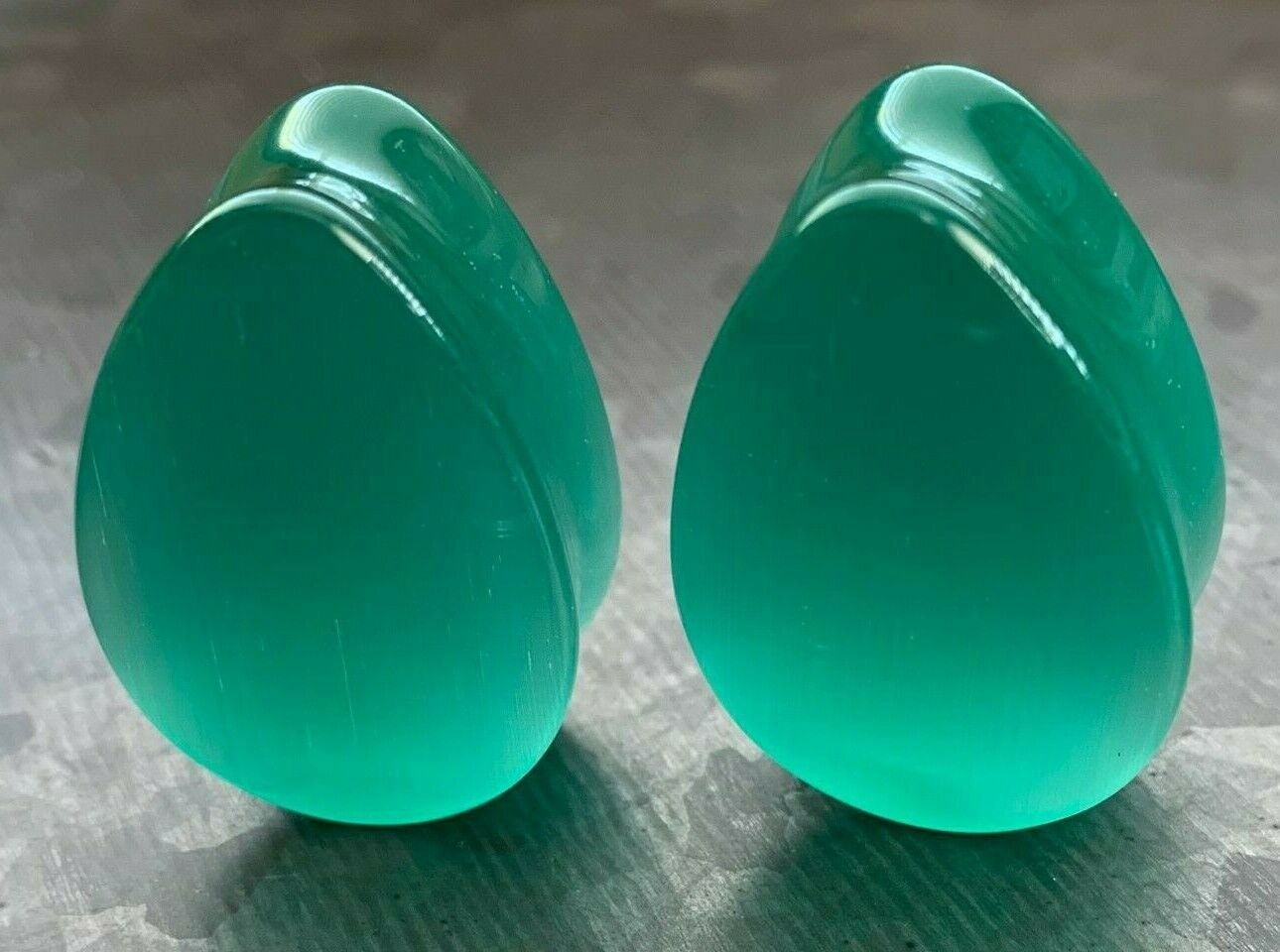 PAIR of Unique Sea Foam Green Cat Eye Stone Double Flare Teardrop Plugs - Gauges 2g (6mm) up to 1" (25mm) available!