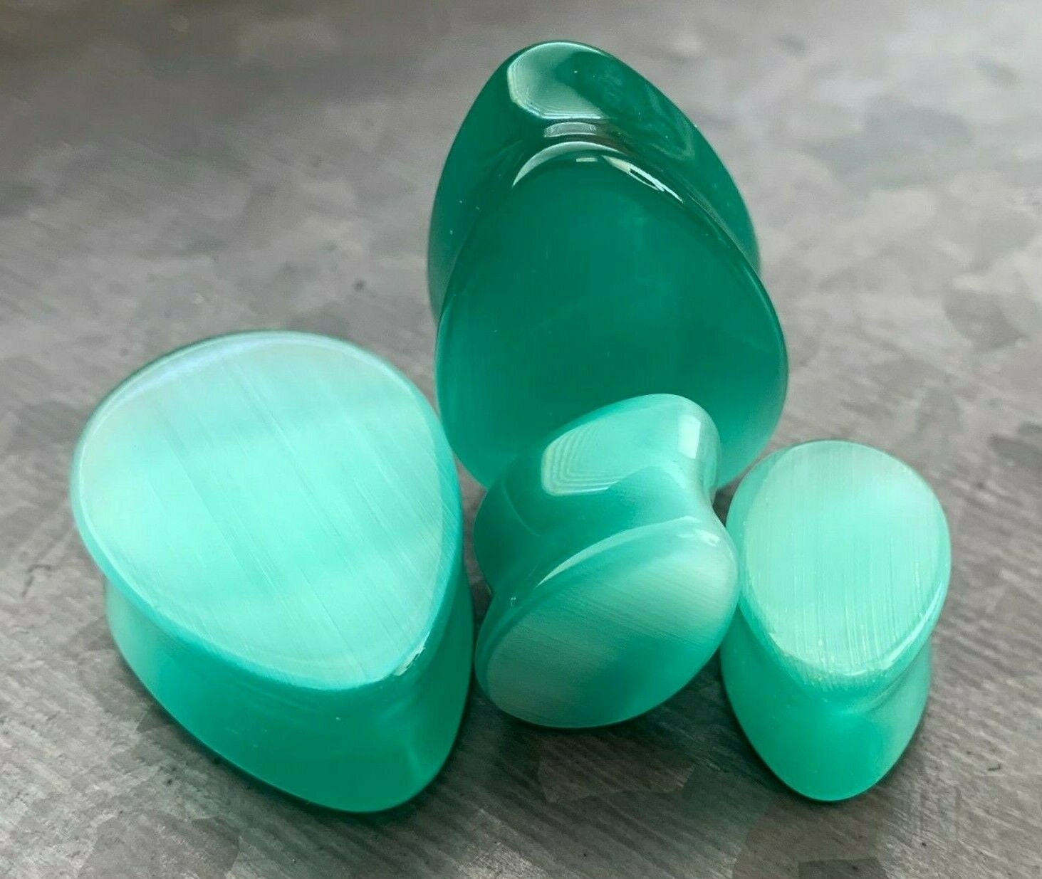 PAIR of Unique Sea Foam Green Cat Eye Stone Double Flare Teardrop Plugs - Gauges 2g (6mm) up to 1" (25mm) available!