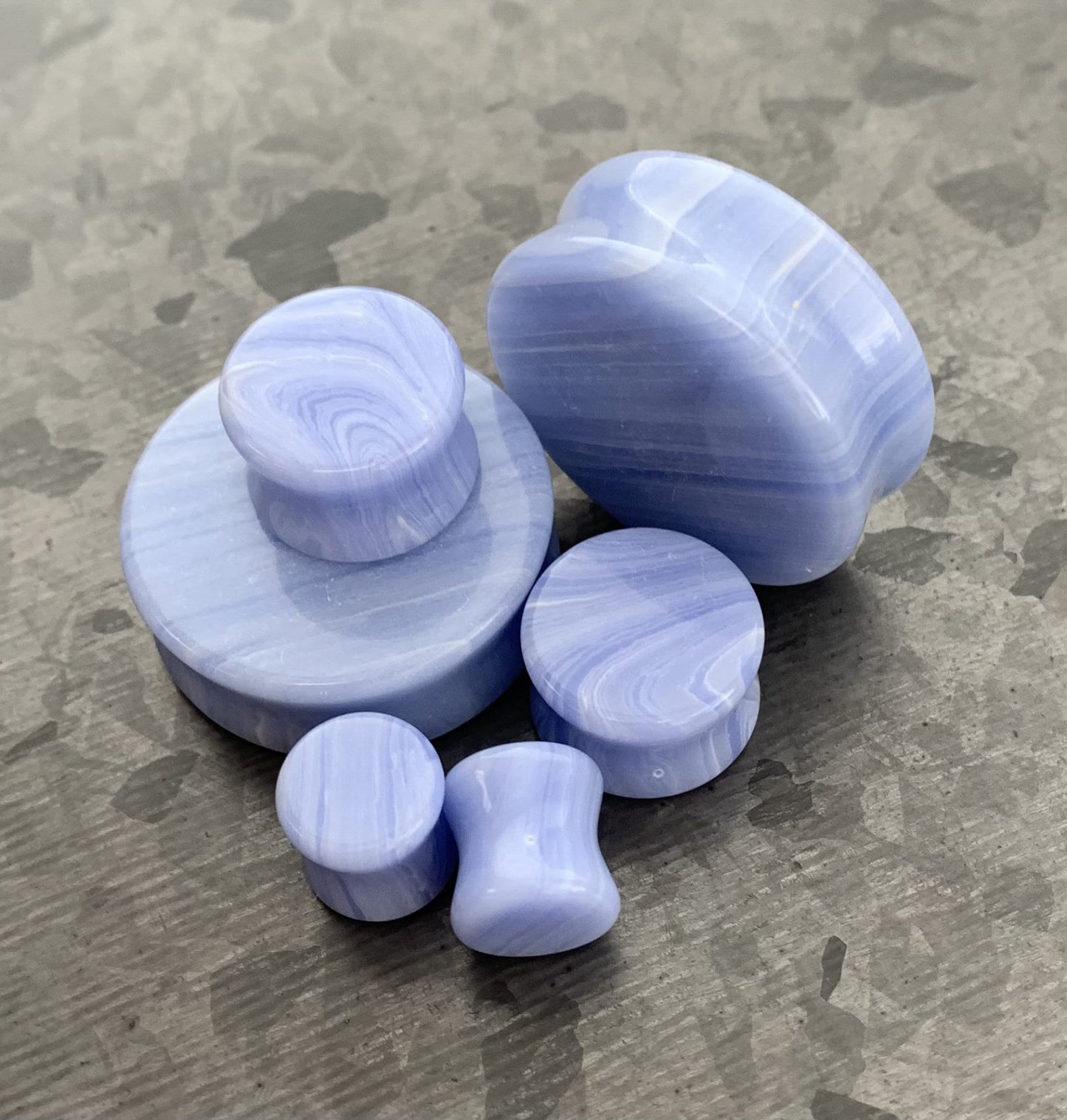 Pair of Unique Blue Lace Agate Stone Double Flare Plugs - Gauges 2g(6.5mm) through 1&1/4"(32mm) available!