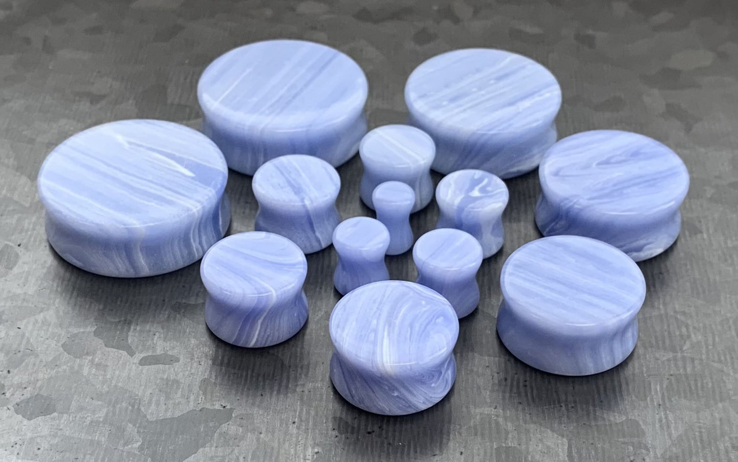 Pair of Unique Blue Lace Agate Stone Double Flare Plugs - Gauges 2g(6.5mm) through 1&1/4"(32mm) available!