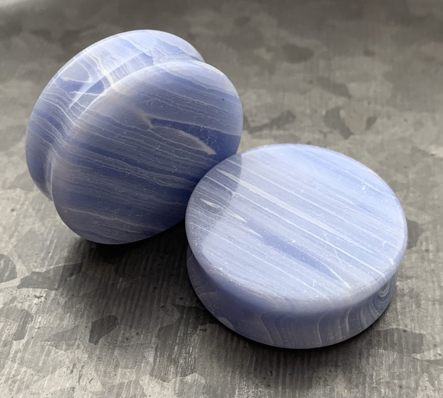 Pair of Unique Blue Lace Agate Stone Double Flare Plugs - Gauges 2g(6.5mm) through 1&1/4"(32mm) available!