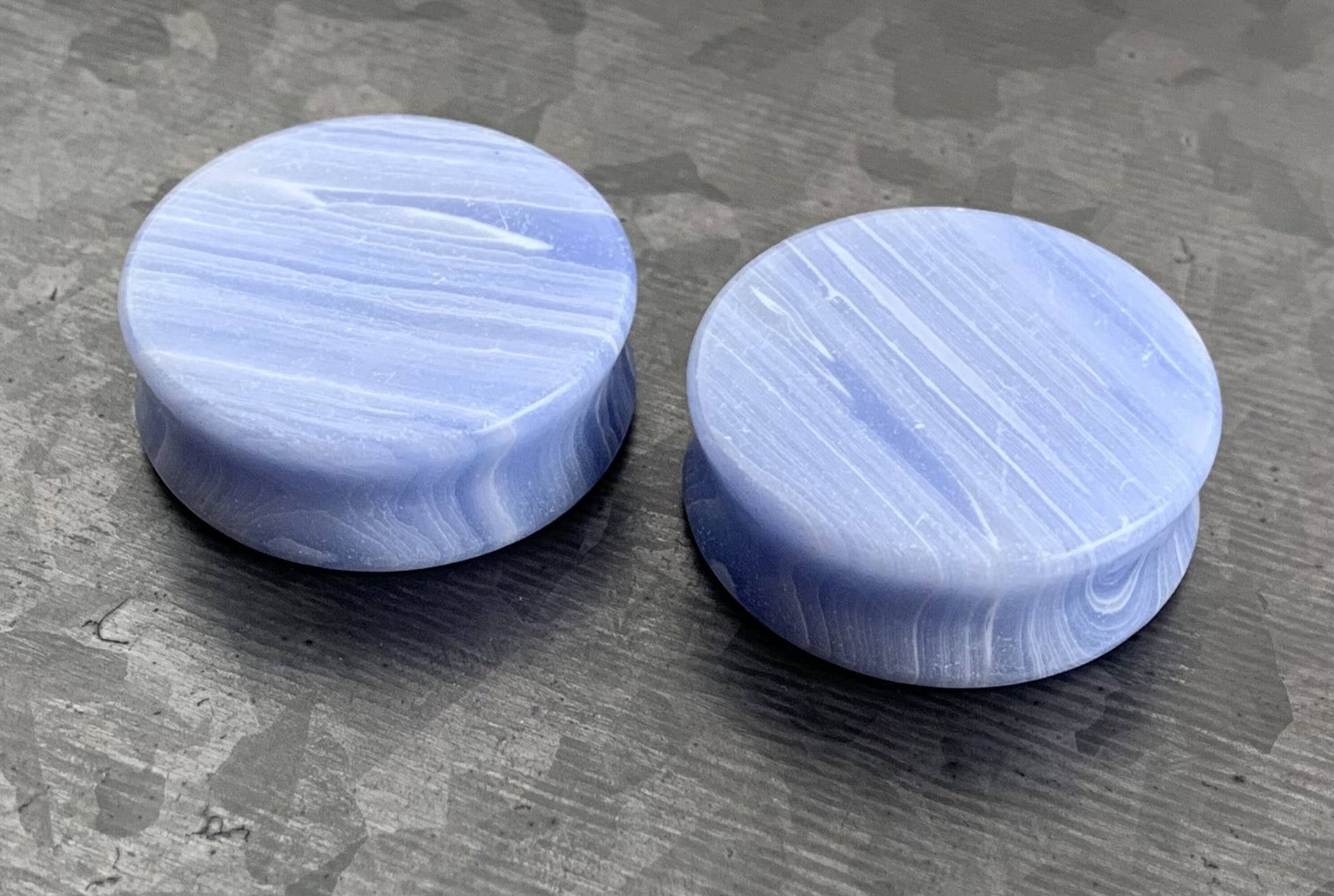 Pair of Unique Blue Lace Agate Stone Double Flare Plugs - Gauges 2g(6.5mm) through 1&1/4"(32mm) available!