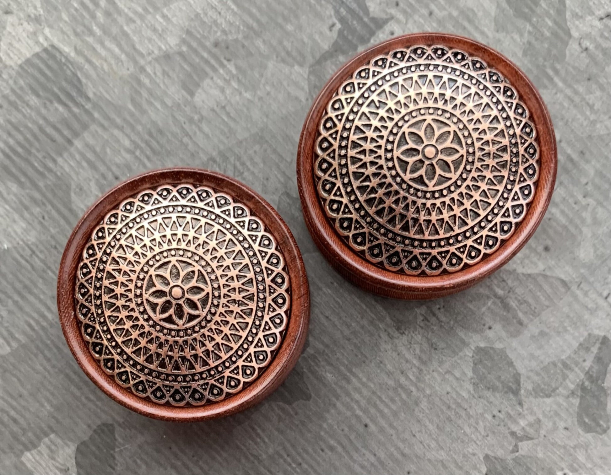 PAIR of Unique Organic Rose Wood with Flower Lattice Pattern Saddle Plugs - Gauges 2g (6mm) up to 1" (25mm) available!