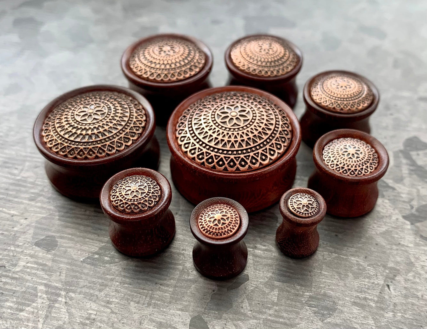 PAIR of Unique Organic Rose Wood with Flower Lattice Pattern Saddle Plugs - Gauges 2g (6mm) up to 1" (25mm) available!