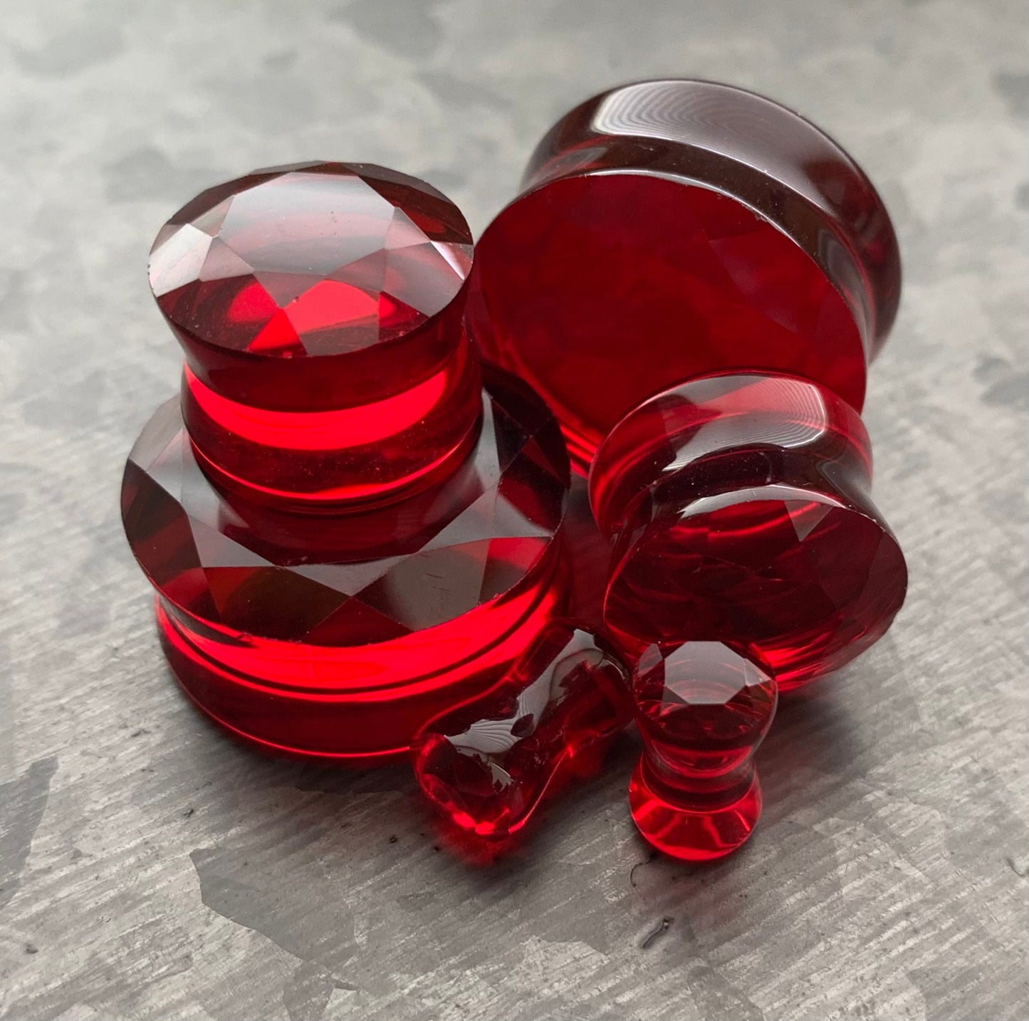 PAIR of Stunning Faceted Glass Double Flare Plugs - Black, Clear, Pink, Red, Purple and Teal Available!