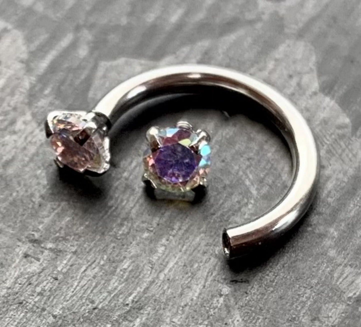 1pc Beautiful Internally Threaded Prong Set Gems Circular Horseshoe Barbell - 16g Septum, Helix Ring - You Choose Your Color!