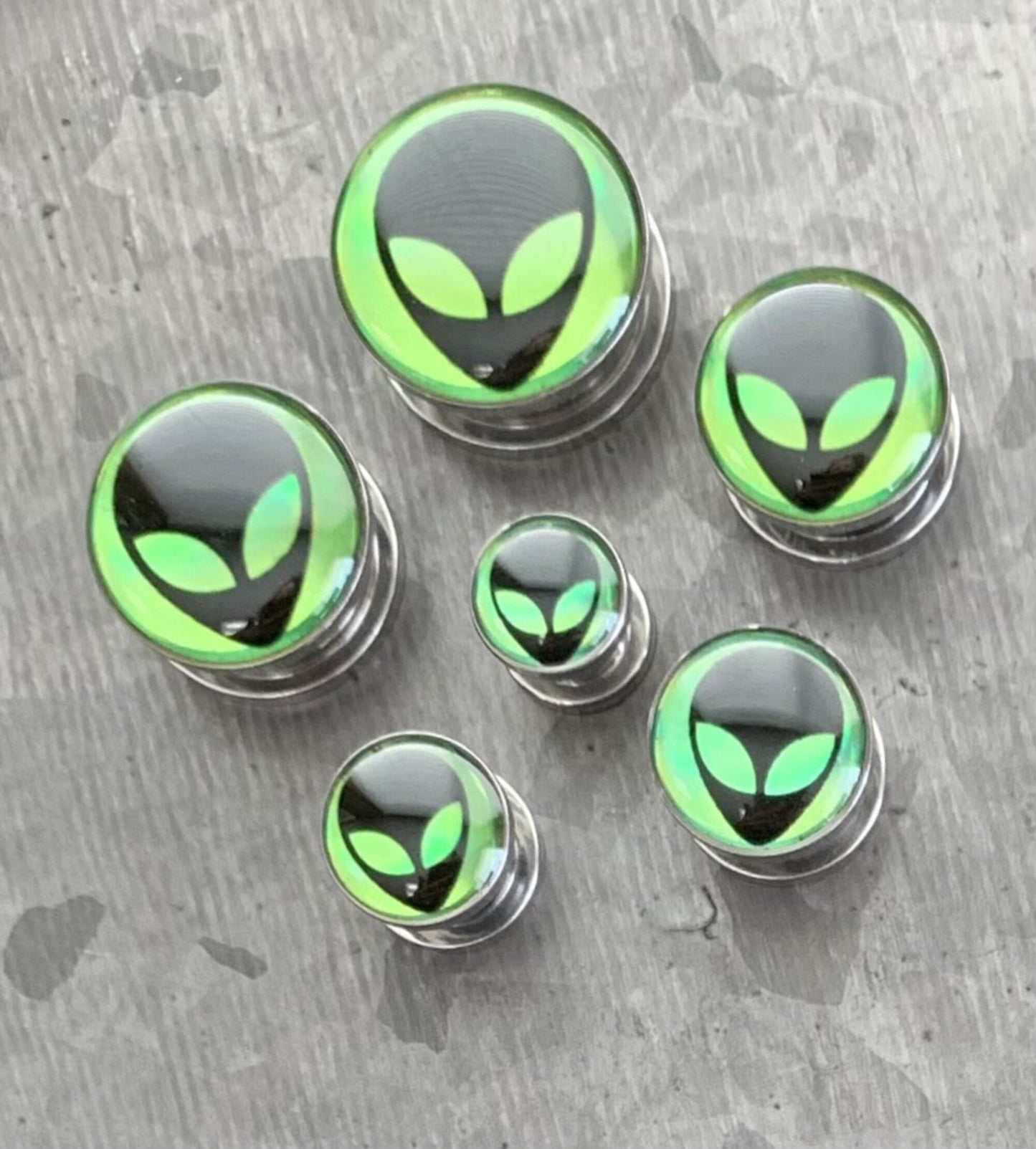 PAIR of Unique Hologram Alien Screw Fit Surgical Steel Tunnels/Plugs - Gauges 2g (6mm) thru 5/8" (16mm) available!