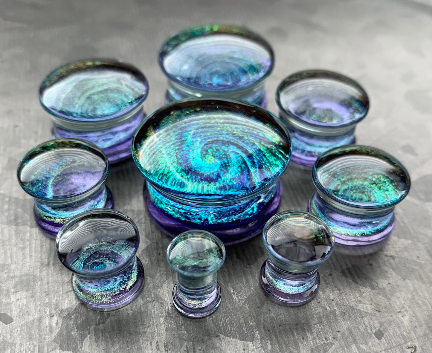 PAIR of Beautiful Lavender Sparkle Galaxy Swirl Design Pyrex Glass Plugs - Gauges 2g (6mm) through 1" (25mm) available!