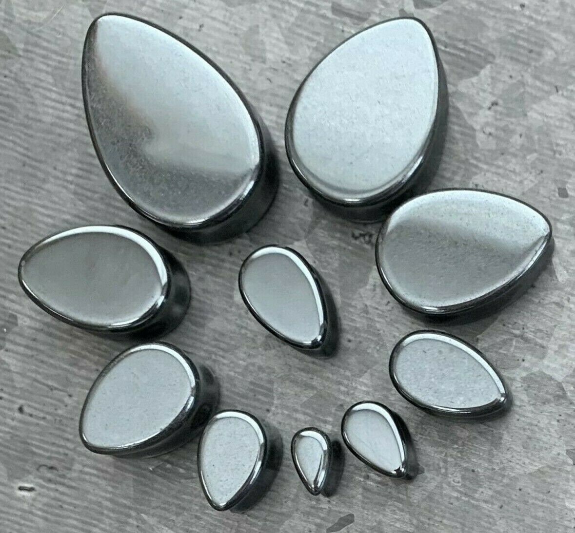 PAIR of Unique Hematite Organic Teardrop / Tear Drop Stone Double Flare Plugs - Gauges 2g (6mm) up to 1" (25mm) available!