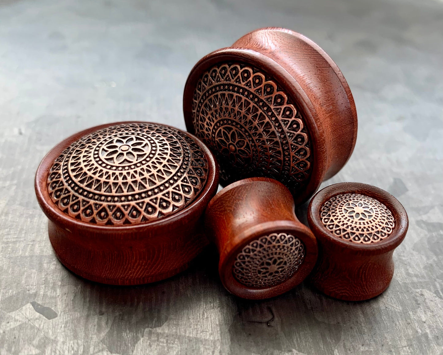 PAIR of Unique Organic Rose Wood with Flower Lattice Pattern Saddle Plugs - Gauges 2g (6mm) up to 1" (25mm) available!