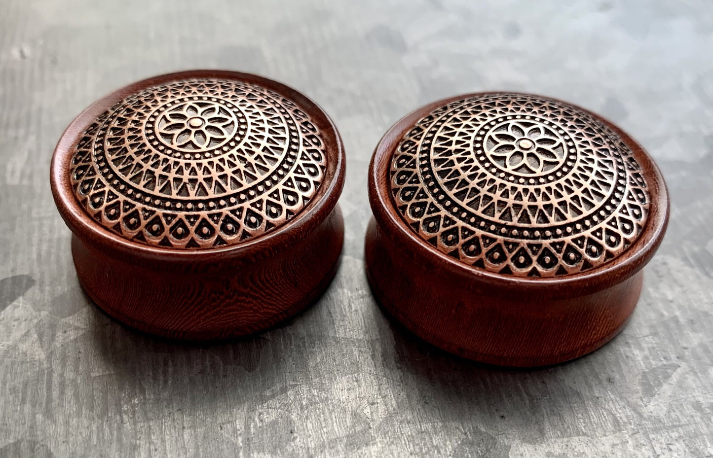 PAIR of Unique Organic Rose Wood with Flower Lattice Pattern Saddle Plugs - Gauges 2g (6mm) up to 1" (25mm) available!