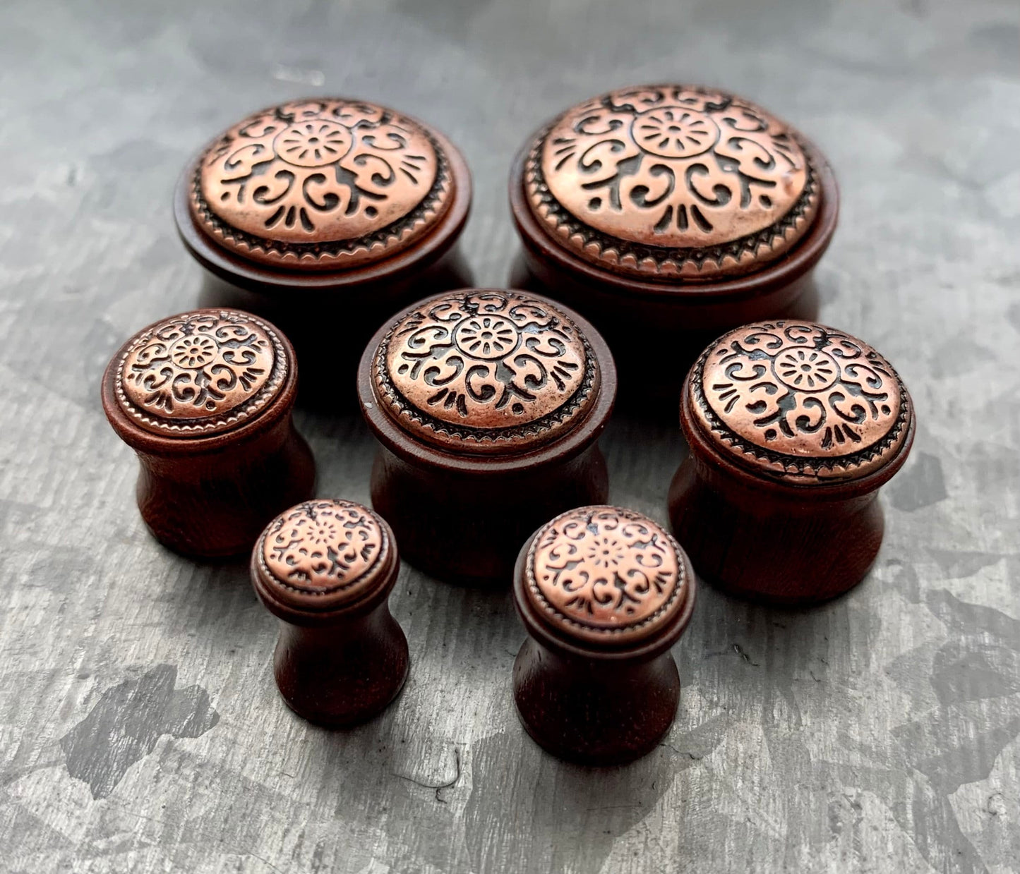 PAIR of Stunning Organic Rose Wood Antique Tribal Pattern Saddle Plugs - Gauges 2g (6mm) up to 7/8" (22mm) available!