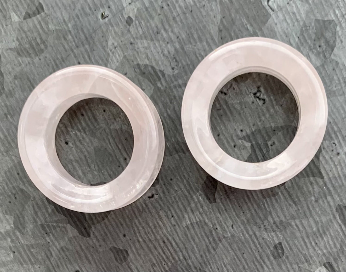 PAIR of Stunning Rose Quartz Natural Stone Double Flare Tunnels / Plugs - Gauges 2g (6mm) up to 1" (25mm) available!