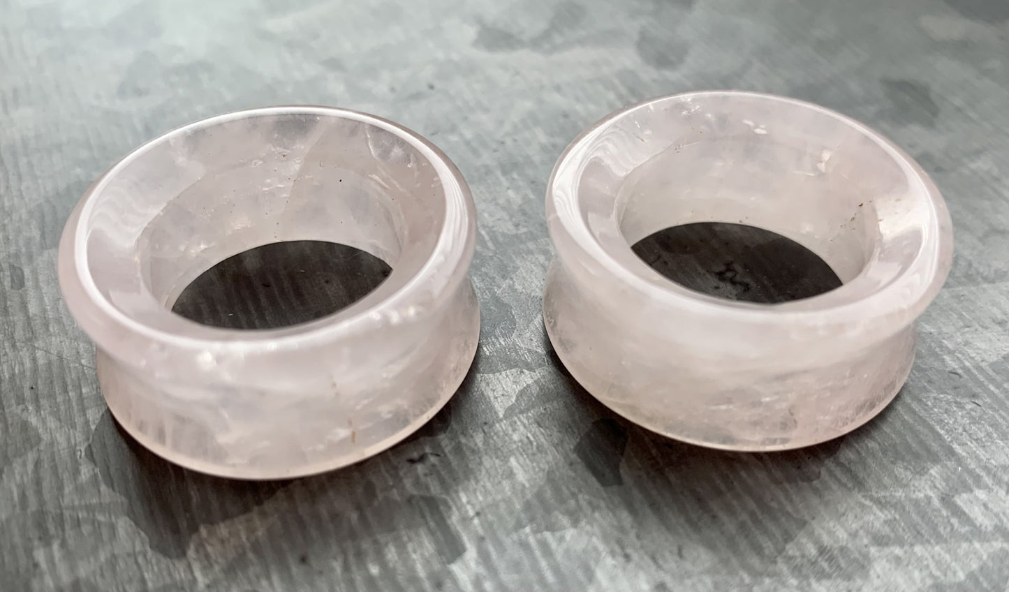 PAIR of Stunning Rose Quartz Natural Stone Double Flare Tunnels / Plugs - Gauges 2g (6mm) up to 1" (25mm) available!