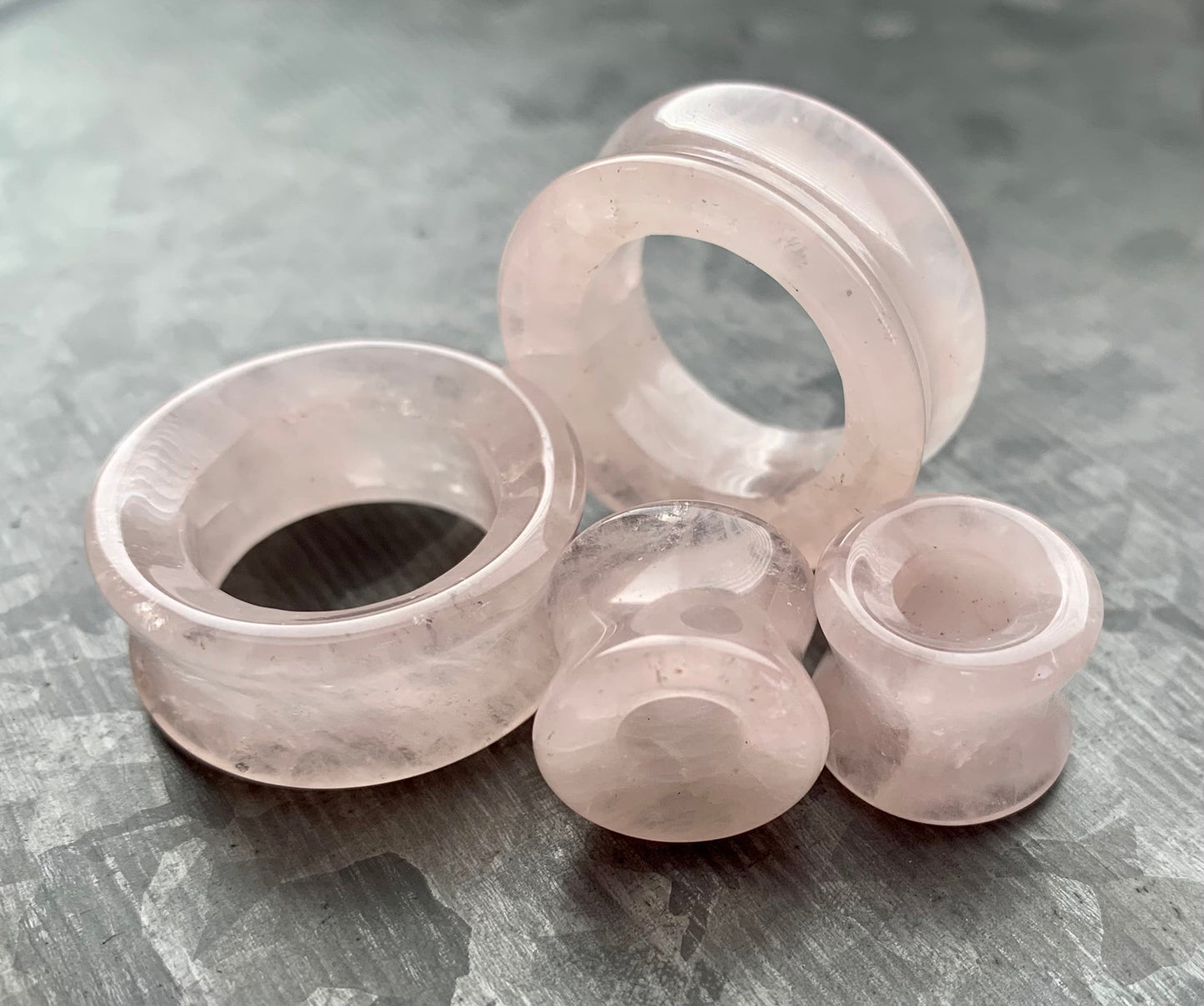 PAIR of Stunning Rose Quartz Natural Stone Double Flare Tunnels / Plugs - Gauges 2g (6mm) up to 1" (25mm) available!