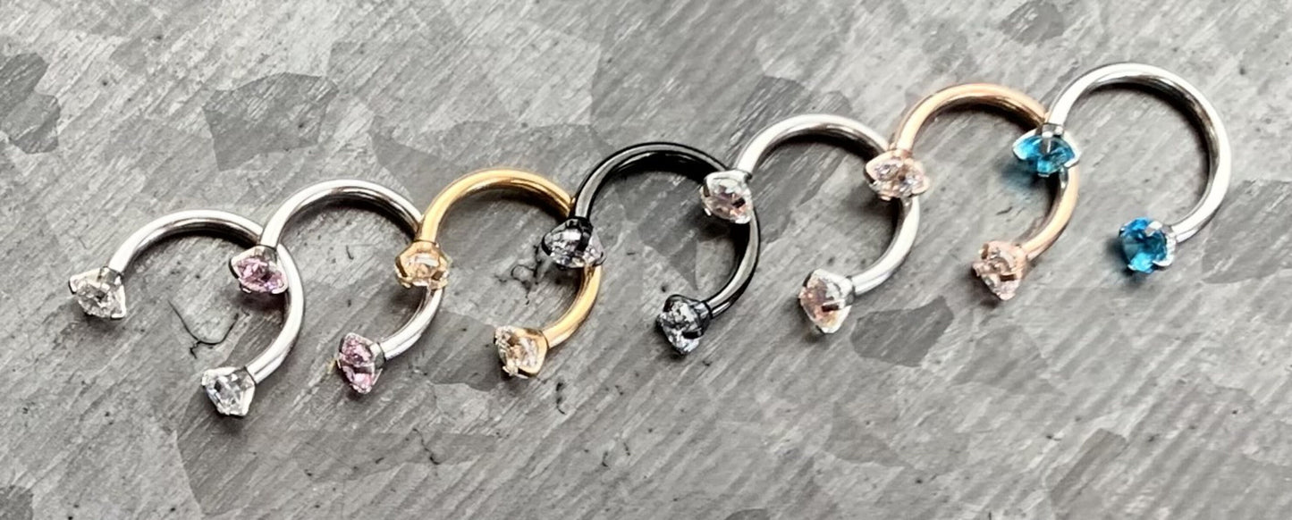 1pc Beautiful Internally Threaded Prong Set Gems Circular Horseshoe Barbell - 16g Septum, Helix Ring - You Choose Your Color!