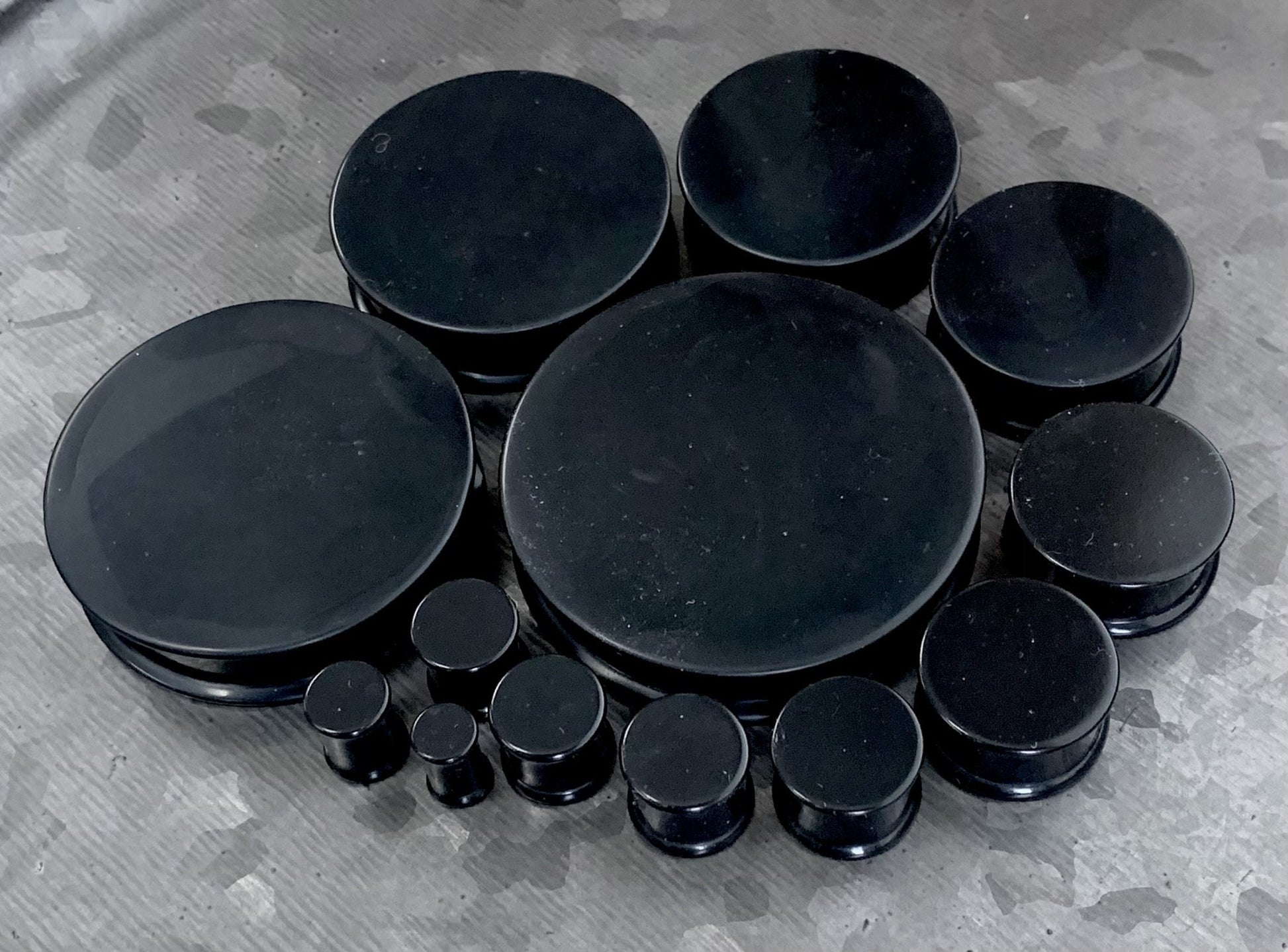 PAIR of Midnight Black Solid Silicone Double Flare Plugs