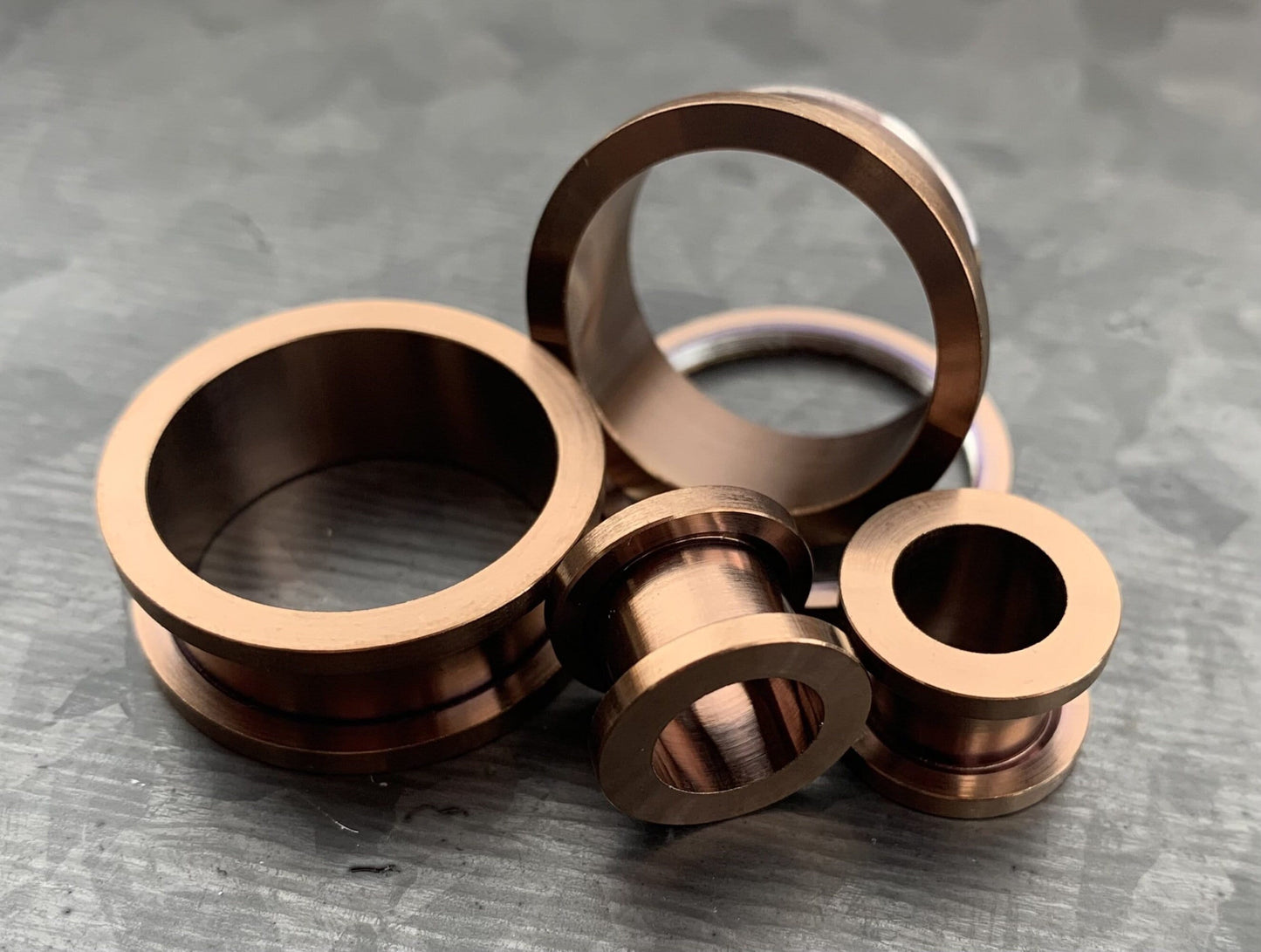 PAIR of Stunning Bronze Plated 316L Steel Screw Fit Tunnels/Plugs - Gauges 16g (1.2mm) thru 15/16" (24mm) available!