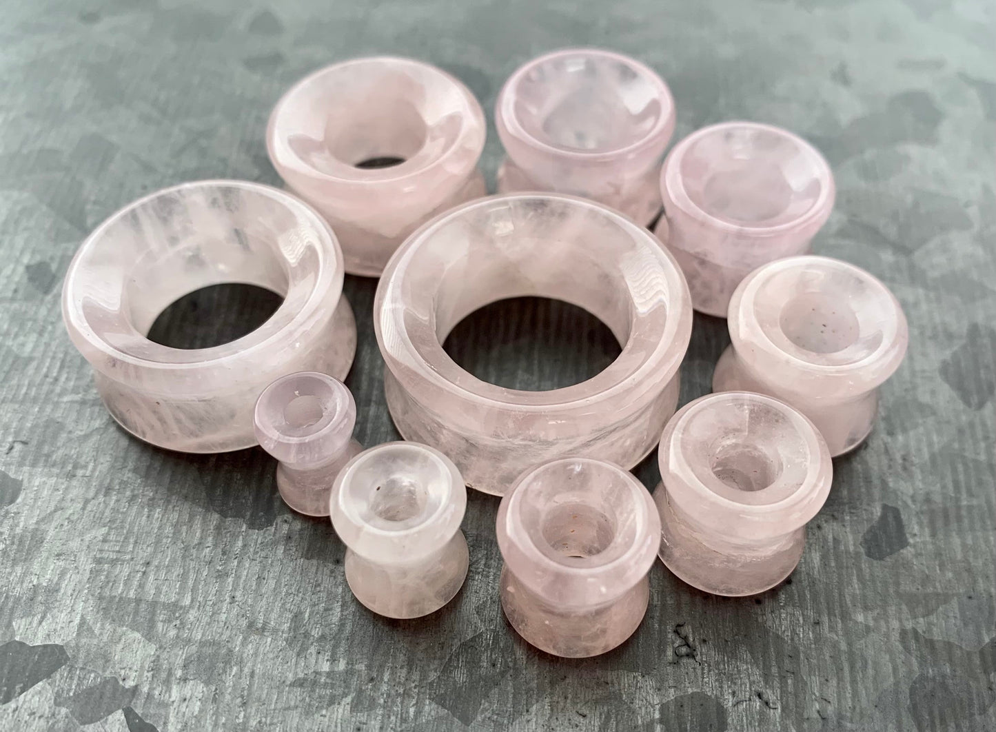 PAIR of Stunning Rose Quartz Natural Stone Double Flare Tunnels / Plugs - Gauges 2g (6mm) up to 1" (25mm) available!