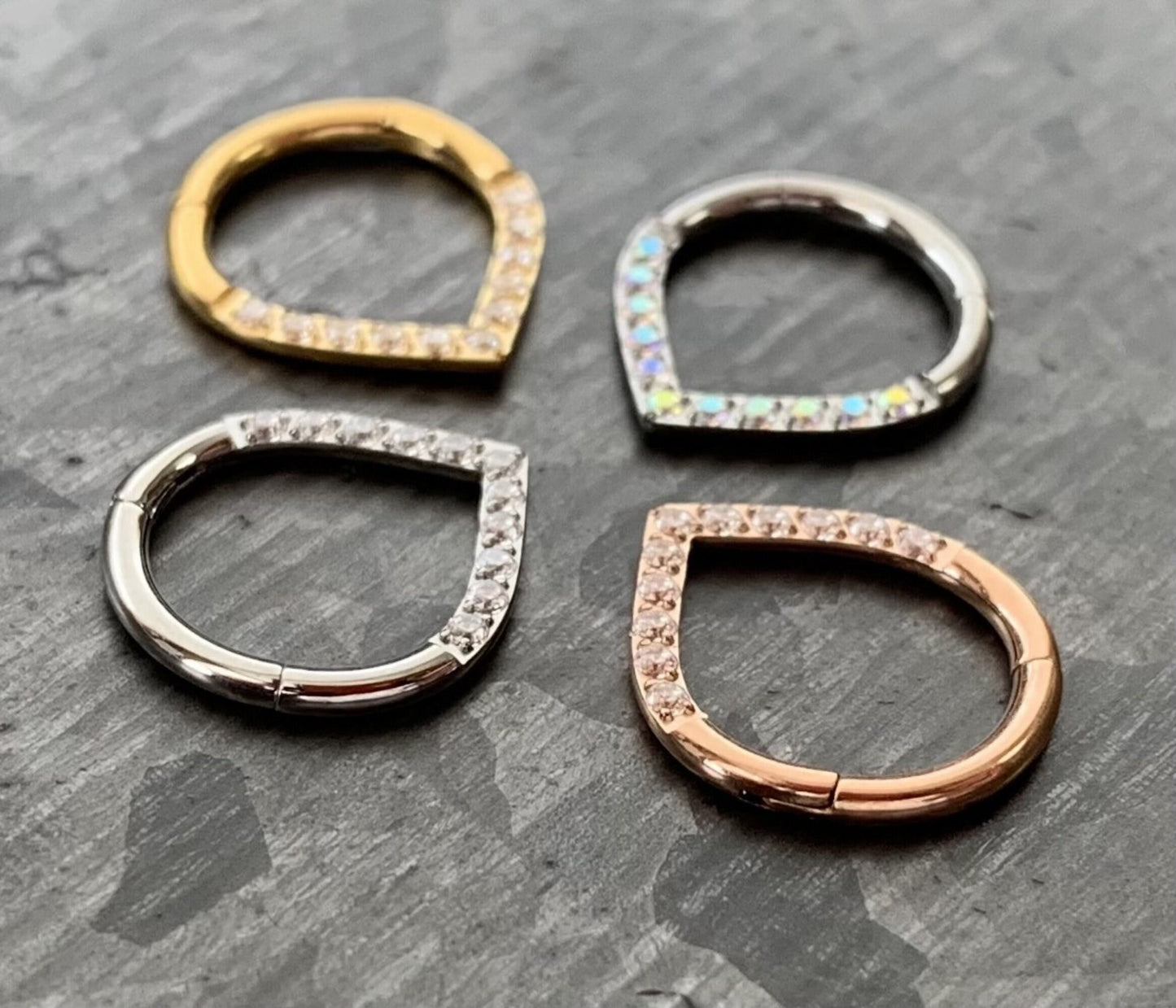 1 Piece of Stunning Titanium 16g CZ Gem Paved Chevron Line Hinged Segment Ring