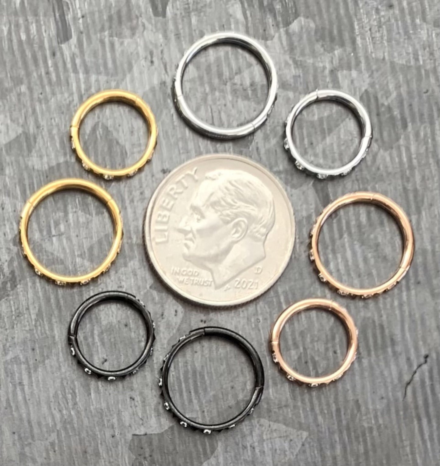 1 Piece Beautiful Hinged Surgical Steel CZ Gems & Pyramids Segment Ring -16g - Diameter 8mm or 10mm available!