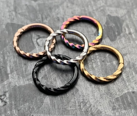 1 Piece Stunning Stainless Steel Twisted Style Hinged Segment Ring - 16g, 8mm - Steel, Black, Gold, Rose Gold, and Rainbow available!