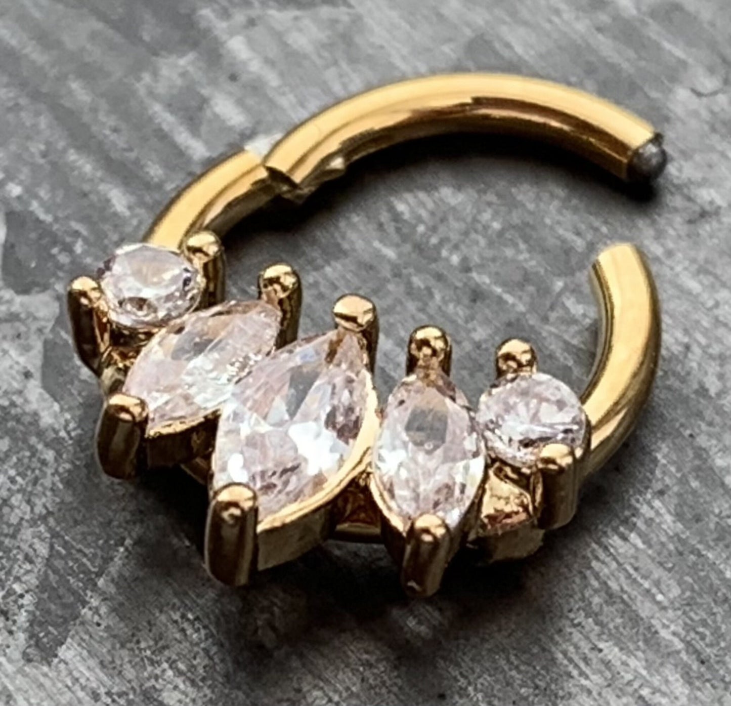 1 Piece of Stunning Five Marquise CZ Gem Hinged Septum Ring - 16g - 8mm Internal Diameter!