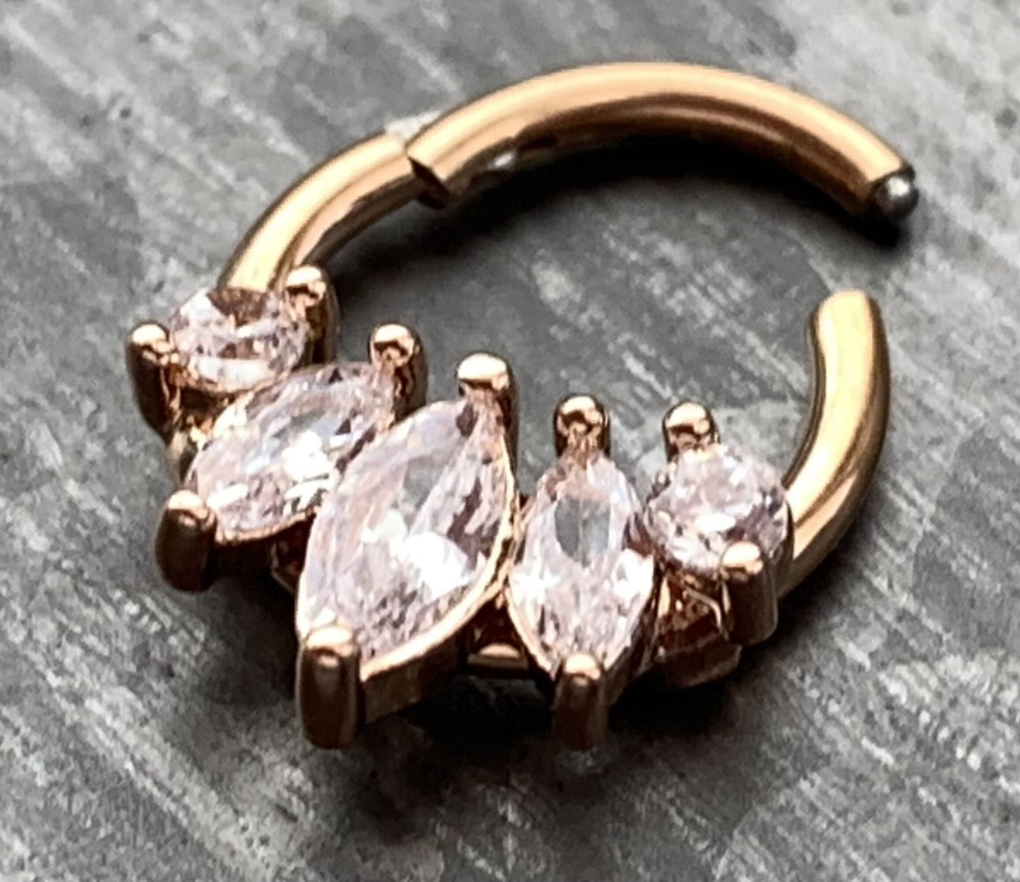 1 Piece of Stunning Five Marquise CZ Gem Hinged Septum Ring - 16g - 8mm Internal Diameter!
