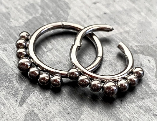 1 Piece Beautiful Solid Implant Grade Titanium Seven Beads Hinged Segment Septum Ring - Gauge 16g - 8mm or 10mm Available!