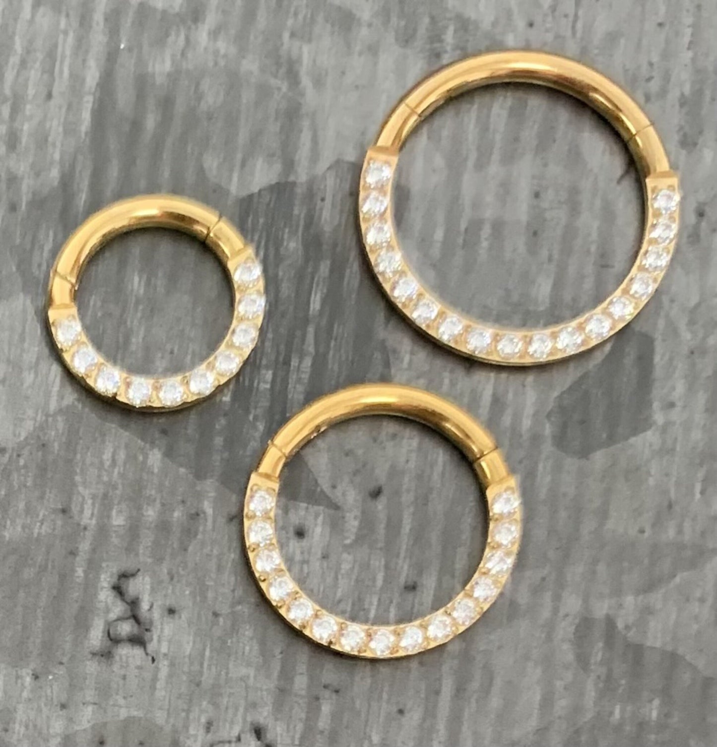 1 Piece Gold CNC Set CZ Gem Front Hinged Segment Septum Ring - Gauges 14g, 16g or 18g - Internal Diameter 6mm, 8mm or 10mm available!