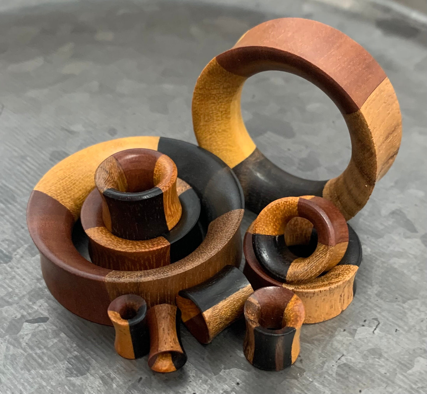 PAIR of Unique Organic Concave Sawo, Jackfruit, Areng, Teak Quarters Wood Tunnels - Gauges 1" (25mm) thru 2" (52mm) available!