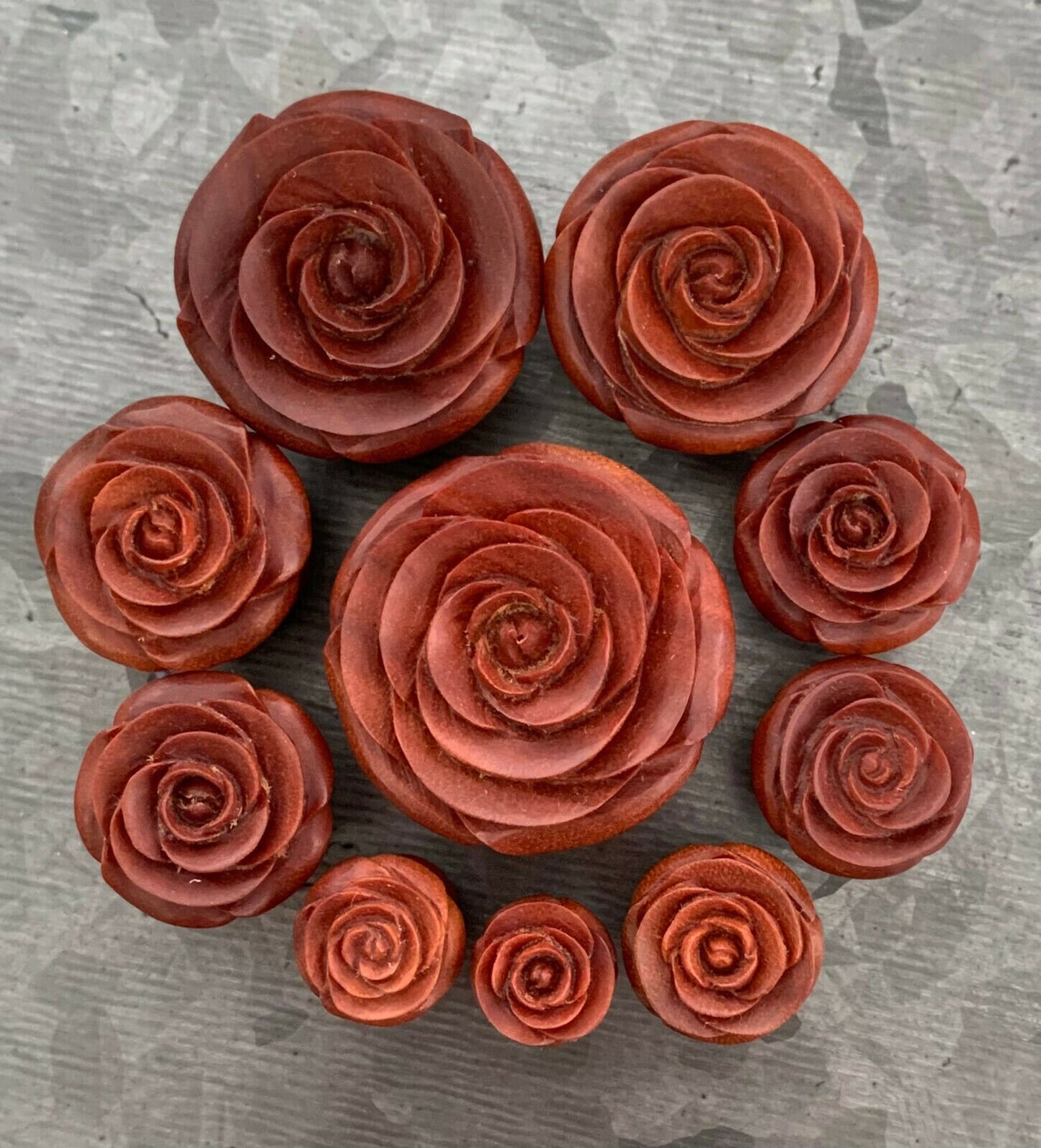 PAIR of Stunning Blooming Rose Flower Organic Wood Plugs/Tunnels - Gauges 2g (6mm) up to 1" (25mm) available!