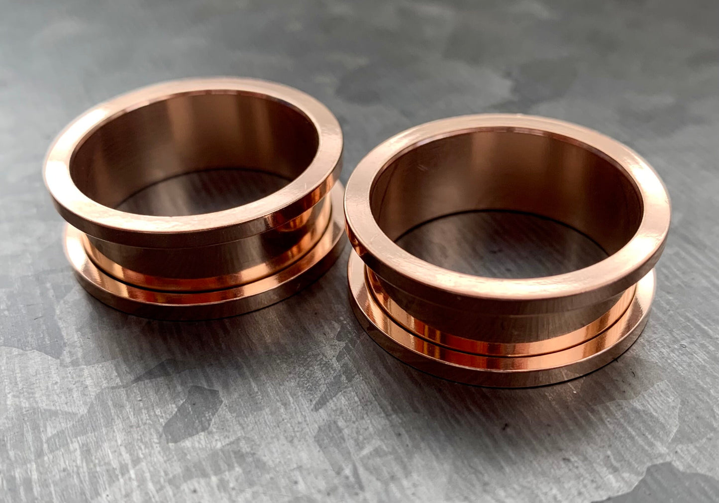 PAIR of Beautiful Rose Gold Ion Plated 316L Steel Screw Fit Tunnels/Plugs - Gauges 8g (3mm) thru 1" (25mm) available!