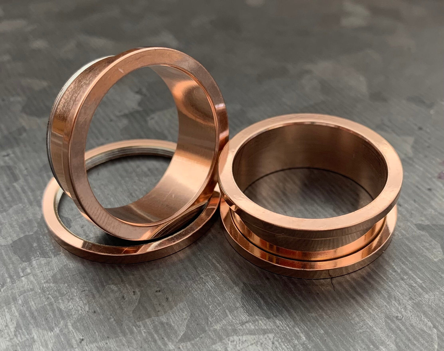 PAIR of Beautiful Rose Gold Ion Plated 316L Steel Screw Fit Tunnels/Plugs - Gauges 8g (3mm) thru 1" (25mm) available!