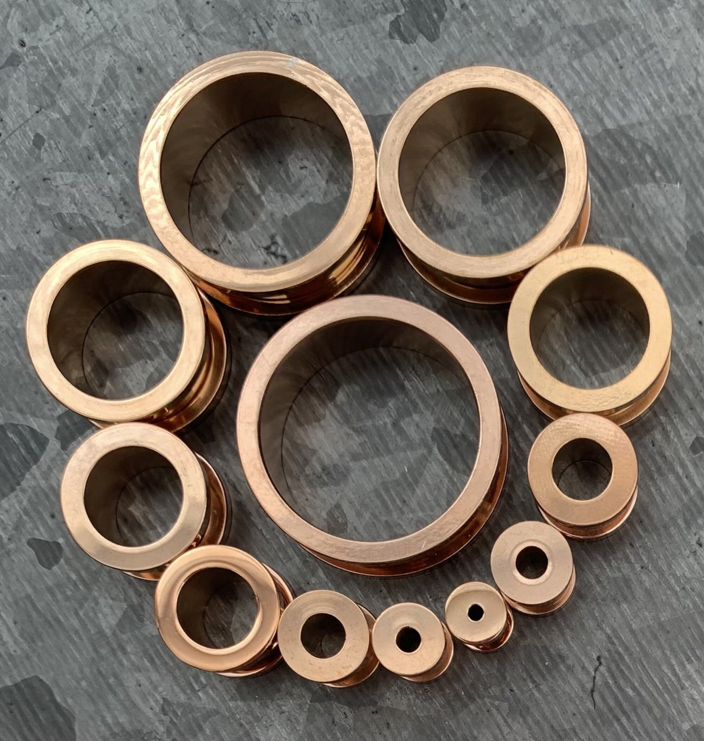 PAIR of Beautiful Rose Gold Ion Plated 316L Steel Screw Fit Tunnels/Plugs - Gauges 8g (3mm) thru 1" (25mm) available!