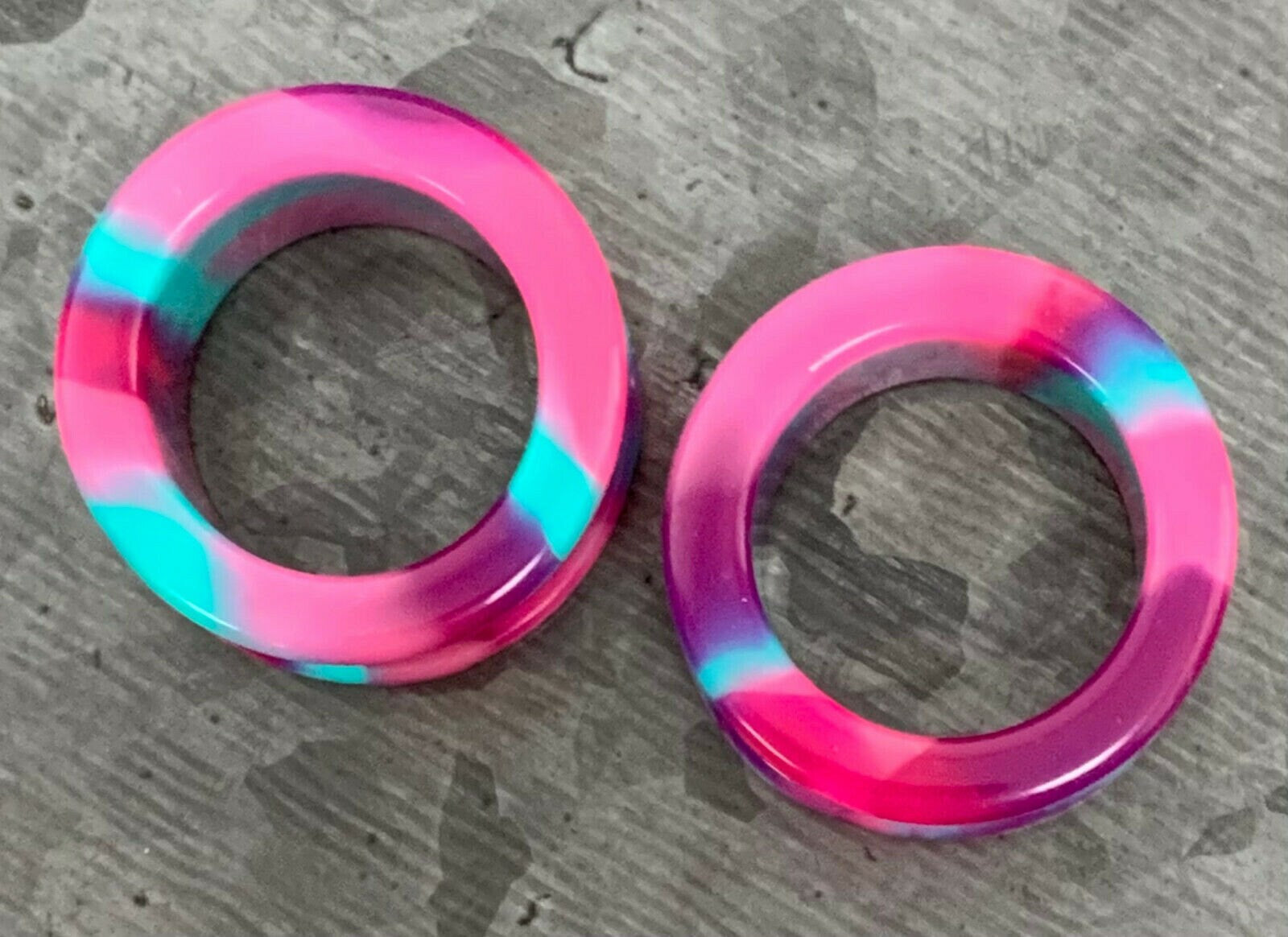 PAIR of Stunning Pink, Purple & Teal Swirl Galaxy Silicone Double Flare Tunnel/Plugs - Gauges 2g (6.5mm) up to 2" (50mm) available!