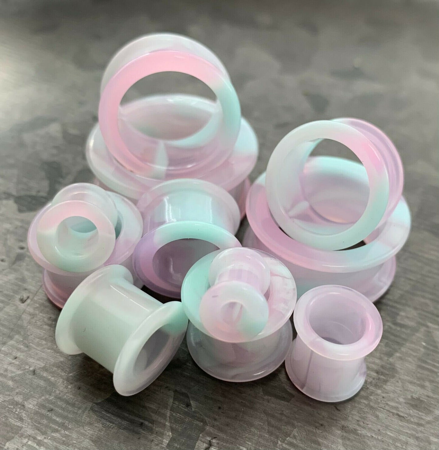 PAIR of Unique Cotton Candy Galaxy Style Double Flare Swirl Silicone Tunnel/Plugs - Gauges 2g (6.5mm) up to 2" (50mm) available!