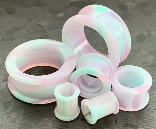 PAIR of Unique Cotton Candy Galaxy Style Double Flare Swirl Silicone Tunnel/Plugs - Gauges 2g (6.5mm) up to 2" (50mm) available!