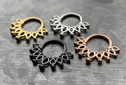 1 Piece Beautiful Beaded Crown Surgical Steel 16g Hinged Segment Ring - Black, Steel, Gold, Rose Gold available!