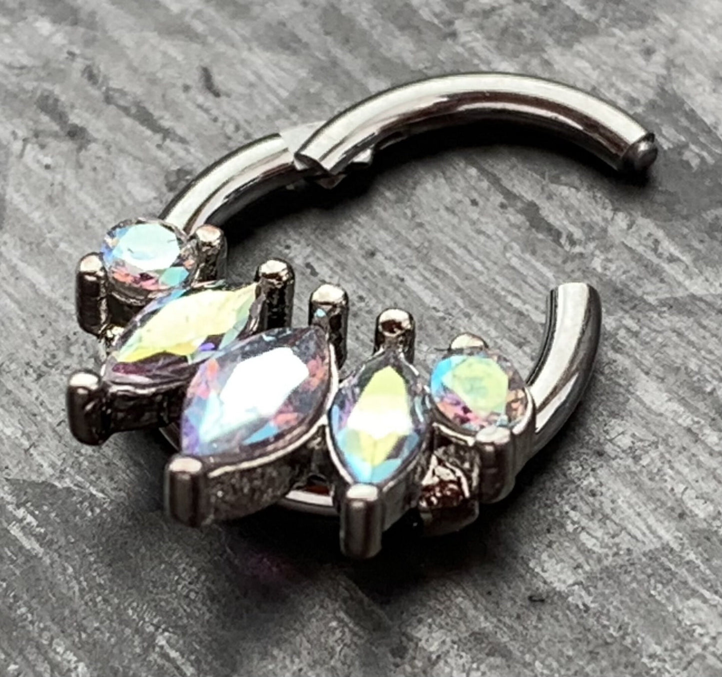 1 Piece of Stunning Five Marquise CZ Gem Hinged Septum Ring - 16g - 8mm Internal Diameter!